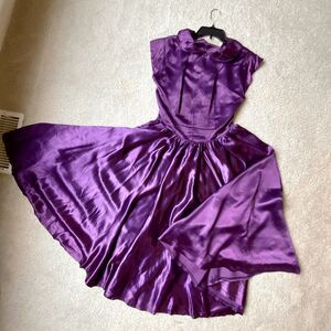 Vintage 1950s Purple Satin Formal Princess Dress Full Circle Skirt - Restored SZ